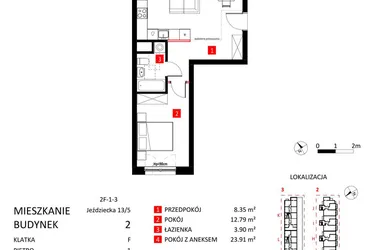 Rzut - Mieszkanie na sprzedaż 2 pokoje o powierzchni 48,95 m² - numer AJ_13/5 w Apartamenty Jeździecka