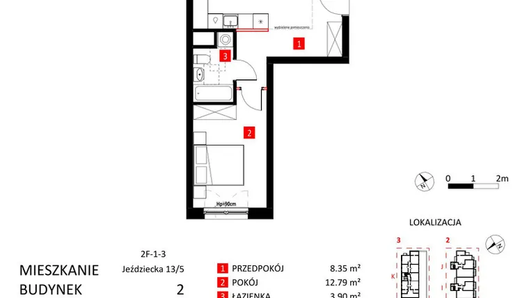 Rzut - Mieszkanie na sprzedaż 2 pokoje o powierzchni 48,95 m² - numer AJ_13/5 w Apartamenty Jeździecka