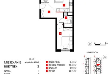 Rzut - Mieszkanie na sprzedaż 2 pokoje o powierzchni 48,6 m² - numer AJ_15A/3 w Apartamenty Jeździecka