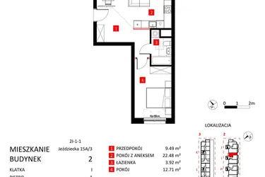 Rzut - Mieszkanie na sprzedaż 2 pokoje o powierzchni 48,6 m² - numer AJ_15A/3 w Apartamenty Jeździecka