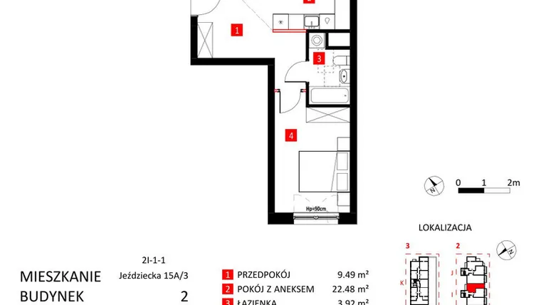 Rzut - Mieszkanie na sprzedaż 2 pokoje o powierzchni 48,6 m² - numer AJ_15A/3 w Apartamenty Jeździecka