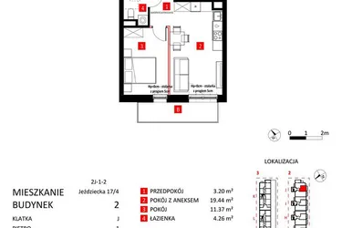 Rzut - Mieszkanie na sprzedaż 2 pokoje o powierzchni 38,27 m² - numer AJ_17/4 w Apartamenty Jeździecka