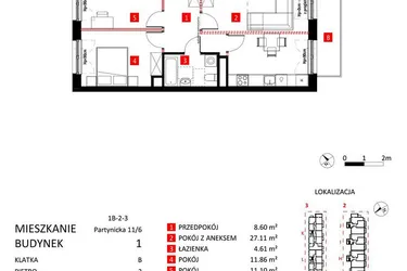 Rzut - Mieszkanie na sprzedaż 2 pokoje o powierzchni 65,98 m² - numer AJ_11/6 w Apartamenty Jeździecka