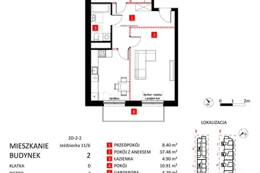 Rzut - Mieszkanie na sprzedaż 2 pokoje o powierzchni 65,98 m² - numer AJ_11/6 w Apartamenty Jeździecka