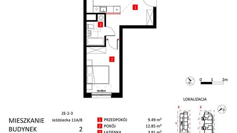 Rzut - Mieszkanie na sprzedaż 2 pokoje o powierzchni 48,92 m² - numer AJ_11A/8 w Apartamenty Jeździecka