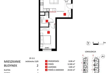 Rzut - Mieszkanie na sprzedaż 2 pokoje o powierzchni 48,79 m² - numer AJ_13/8 w Apartamenty Jeździecka