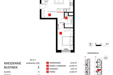 Rzut - Mieszkanie na sprzedaż 2 pokoje o powierzchni 48,82 m² - numer AJ_15/6 w Apartamenty Jeździecka