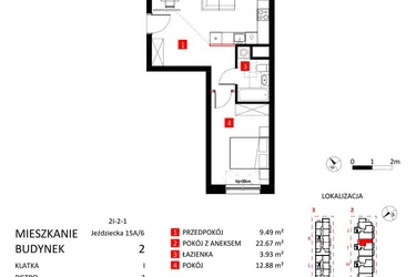 Rzut - Mieszkanie na sprzedaż 2 pokoje o powierzchni 48,97 m² - numer AJ_15A/6 w Apartamenty Jeździecka