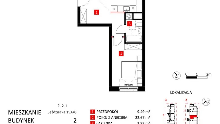 Rzut - Mieszkanie na sprzedaż 2 pokoje o powierzchni 48,97 m² - numer AJ_15A/6 w Apartamenty Jeździecka