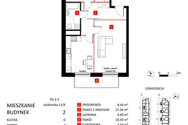Rzut - Mieszkanie na sprzedaż 2 pokoje o powierzchni 66 m² - numer AJ_11/8 w Apartamenty Jeździecka