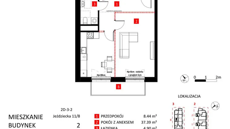 Rzut - Mieszkanie na sprzedaż 2 pokoje o powierzchni 66 m² - numer AJ_11/8 w Apartamenty Jeździecka
