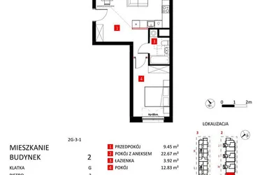 Rzut - Mieszkanie na sprzedaż 2 pokoje o powierzchni 48,87 m² - numer AJ_13A/9 w Apartamenty Jeździecka