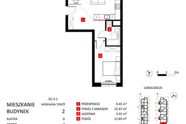 Rzut - Mieszkanie na sprzedaż 2 pokoje o powierzchni 48,87 m² - numer AJ_13A/9 w Apartamenty Jeździecka