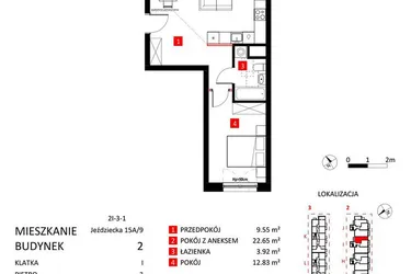 Rzut - Mieszkanie na sprzedaż 2 pokoje o powierzchni 48,95 m² - numer AJ_15A/9 w Apartamenty Jeździecka