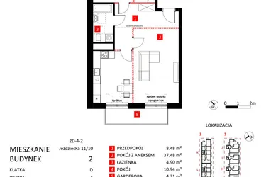 Rzut - Mieszkanie na sprzedaż 2 pokoje o powierzchni 66,11 m² - numer AJ_11/10 w Apartamenty Jeździecka