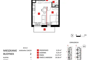 Rzut - Mieszkanie na sprzedaż 2 pokoje o powierzchni 37,99 m² - numer AJ_11A/13 w Apartamenty Jeździecka