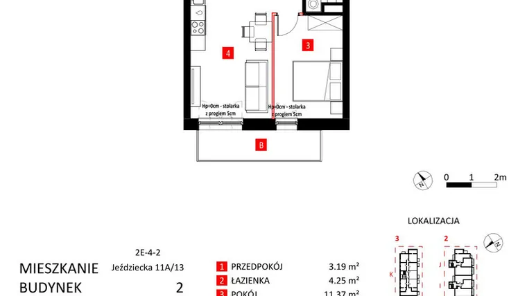 Rzut - Mieszkanie na sprzedaż 2 pokoje o powierzchni 37,99 m² - numer AJ_11A/13 w Apartamenty Jeździecka