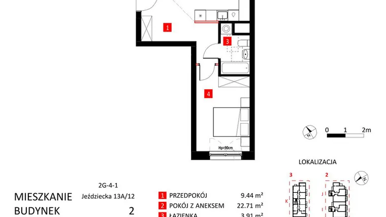 Rzut - Mieszkanie na sprzedaż 2 pokoje o powierzchni 48,87 m² - numer AJ_13A/12 w Apartamenty Jeździecka