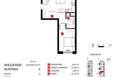 Rzut - Mieszkanie na sprzedaż 2 pokoje o powierzchni 48,67 m² - numer AJ_15/12 w Apartamenty Jeździecka