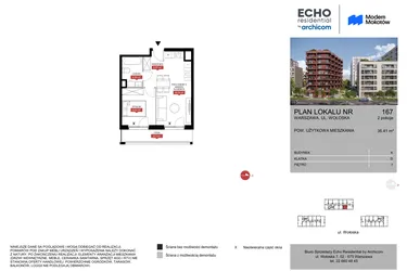 Rzut - Mieszkanie na sprzedaż 2 pokoje o powierzchni 36,41 m² - numer A.167 w Modern Mokotów etap 1 budynek A, B1 i B2