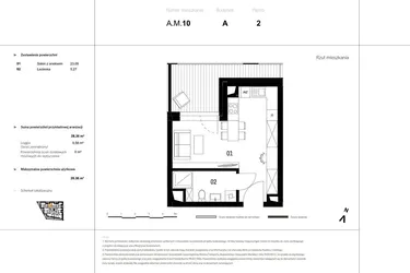 Rzut - Mieszkanie na sprzedaż 1 pokój o powierzchni 29,13 m² - numer A.M.10 w VIDOK