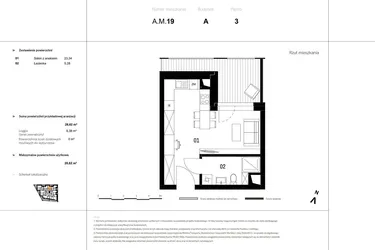 Rzut - Mieszkanie na sprzedaż 1 pokój o powierzchni 29,24 m² - numer A.M.19 w VIDOK