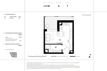 Rzut - Mieszkanie na sprzedaż 1 pokój o powierzchni 29,34 m² - numer A.M.50 w VIDOK