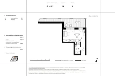 Rzut - Mieszkanie na sprzedaż 1 pokój o powierzchni 45,43 m² - numer B.M.02 w VIDOK