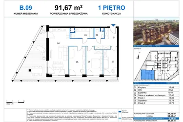 Rzut - Mieszkanie na sprzedaż 1 pokój o powierzchni 89,33 m² - numer B.M.09 w VIDOK