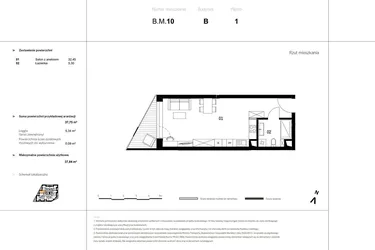 Rzut - Mieszkanie na sprzedaż 1 pokój o powierzchni 30,9 m² - numer B.M.10 w VIDOK