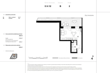Rzut - Mieszkanie na sprzedaż 1 pokój o powierzchni 45,98 m² - numer B.M.12 w VIDOK