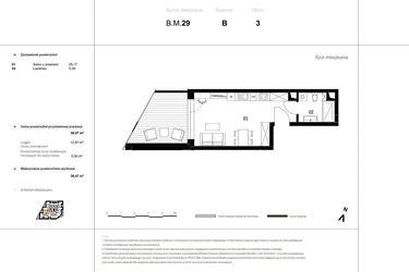 Rzut - Mieszkanie na sprzedaż 1 pokój o powierzchni 89,88 m² - numer B.M.29 w VIDOK