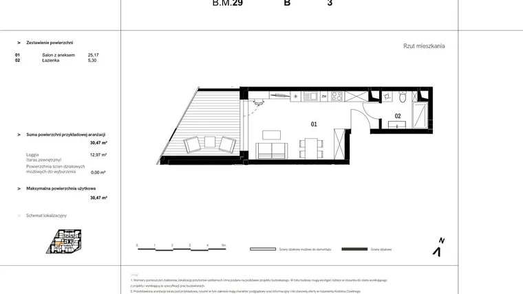 Rzut - Mieszkanie na sprzedaż 1 pokój o powierzchni 89,88 m² - numer B.M.29 w VIDOK