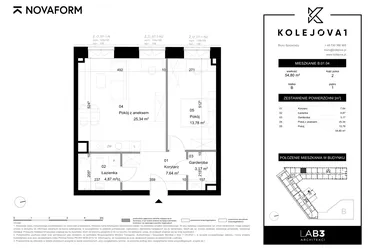 Rzut - Mieszkanie na sprzedaż 2 pokoje o powierzchni 54,8 m² - numer B-01-04 w Kolejova 1