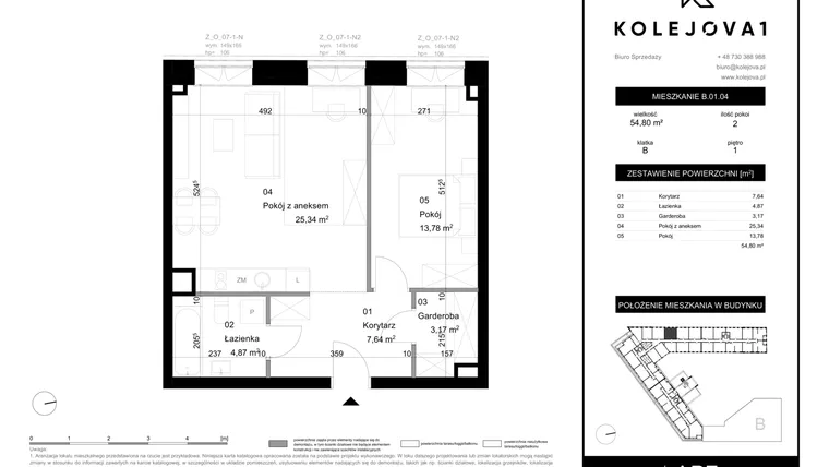 Rzut - Mieszkanie na sprzedaż 2 pokoje o powierzchni 54,8 m² - numer B-01-04 w Kolejova 1