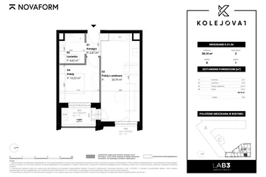 Rzut - Mieszkanie na sprzedaż 2 pokoje o powierzchni 38,1 m² - numer D-01-06 w Kolejova 1