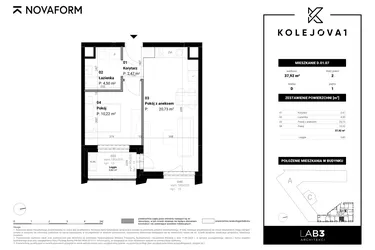 Rzut - Mieszkanie na sprzedaż 2 pokoje o powierzchni 37,92 m² - numer D-01-07 w Kolejova 1