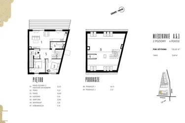 Rzut - Mieszkanie na sprzedaż 5 pokoi o powierzchni 126,07 m² - numer A.5.1 w Positivo Ołtaszyn