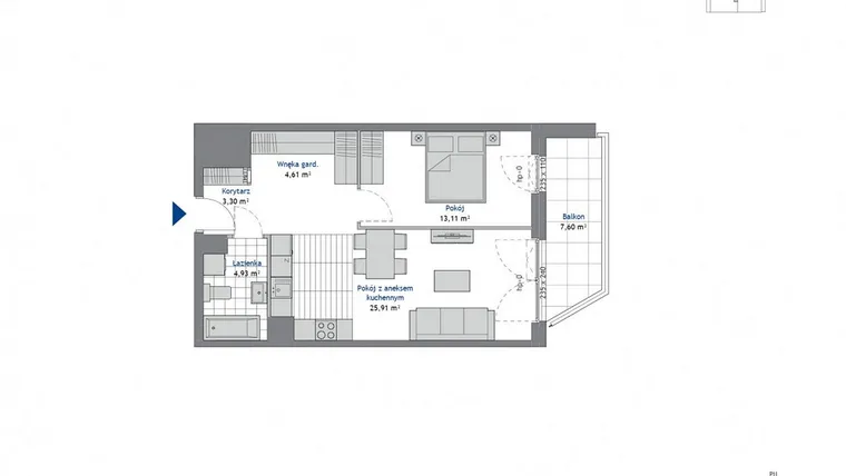 Rzut - Mieszkanie na sprzedaż 2 pokoje o powierzchni 51,86 m² - numer 7.6 w SEAHall