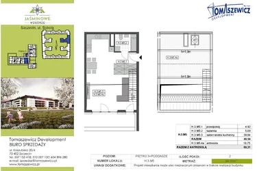 Rzut - Mieszkanie na sprzedaż 2 pokoje o powierzchni 69,31 m² - numer H3M5 w Jaśminowe Wzgórze - etap II