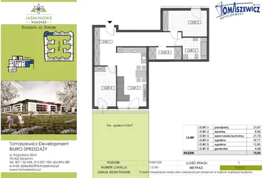 Rzut - Mieszkanie na sprzedaż 3 pokoje o powierzchni 78,68 m² - numer I0M1 w Jaśminowe Wzgórze - etap II
