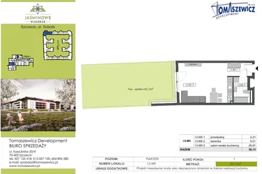 Rzut - Mieszkanie na sprzedaż 1 pokój o powierzchni 36,13 m² - numer I0M5 w Jaśminowe Wzgórze - etap II