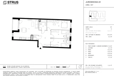 Rzut - Mieszkanie na sprzedaż 4 pokoje o powierzchni 84,39 m² - numer 2.A17-157 w Jurowiecka 22