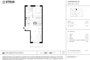 Rzut - Mieszkanie na sprzedaż 3 pokoje o powierzchni 54,62 m² - numer 2.A41-303 w Jurowiecka 22