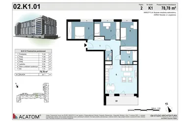 Rzut - Mieszkanie na sprzedaż 4 pokoje o powierzchni 78,71 m² - numer 12 w Langiewicza 37
