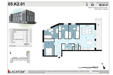 Rzut - Mieszkanie na sprzedaż 5 pokoi o powierzchni 88,31 m² - numer 160 w Langiewicza 37