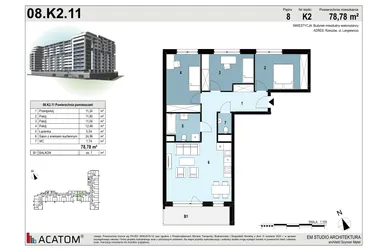 Rzut - Mieszkanie na sprzedaż 4 pokoje o powierzchni 78,84 m² - numer 203 w Langiewicza 37