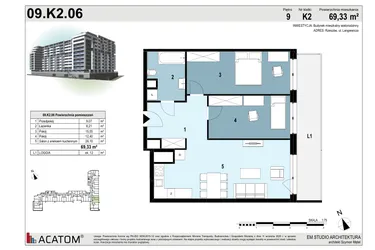 Rzut - Mieszkanie na sprzedaż 3 pokoje o powierzchni 69,31 m² - numer 209 w Langiewicza 37