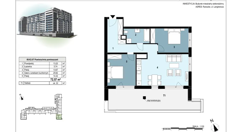 Rzut - Mieszkanie na sprzedaż 3 pokoje o powierzchni 72,35 m² - numer 210 w Langiewicza 37