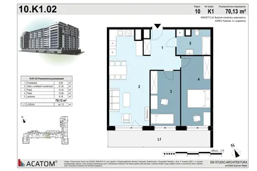 Rzut - Mieszkanie na sprzedaż 3 pokoje o powierzchni 70,21 m² - numer 100 w Langiewicza 37